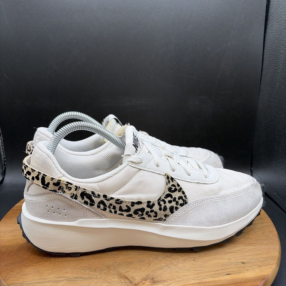 Nike Women's White Cream Athletic Sneakers with Leopard Swoosh - Picture 3 of 8
